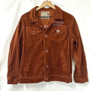 KIDSUPER Brown Corduroy Embroidered Pink Trucker Jacket Mens S‎ Retro Pockets